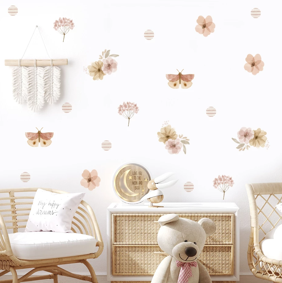 Boho Floral Butterfly Wall Decal